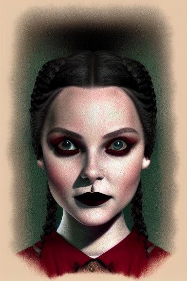 Sinister Selfie of Wednesday Addams in Chiaroscuro