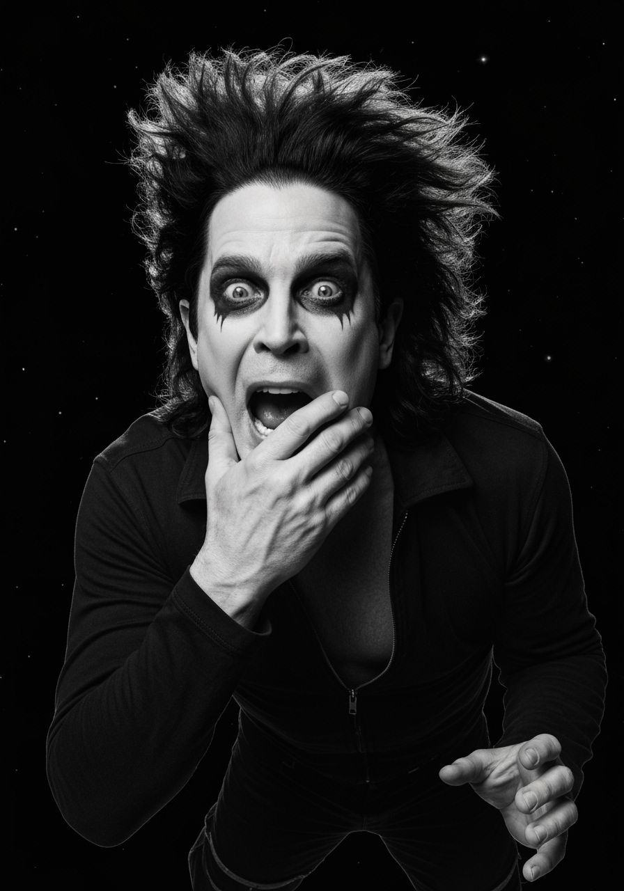 Ozzy Osbourne's Zero-Gravity Scream: A Dramatic Black and Wh...
