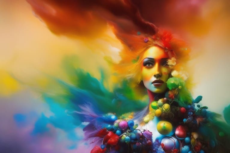 Rainbow Portrait in Abstract Expressionist Style