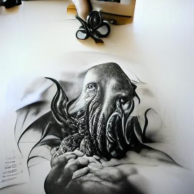 Hyperrealistic Ink Drawing of Cthulhu