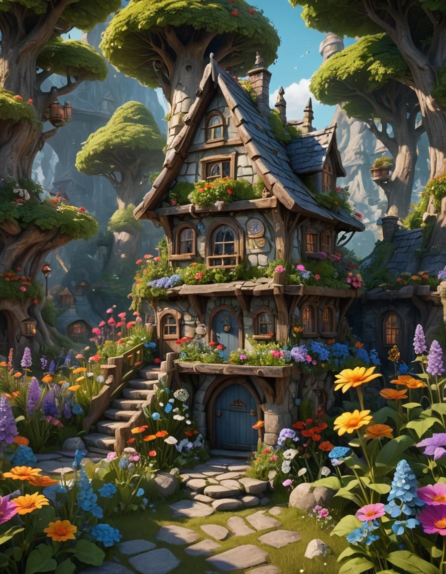 Gnome House in Summer: Detailed Matte Painting