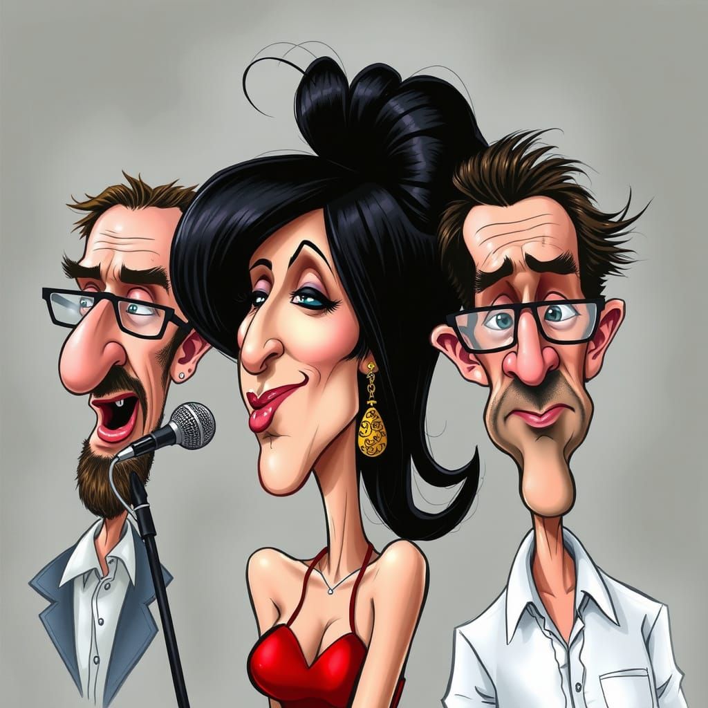Amy Winehouse Caricature in Classic Style
