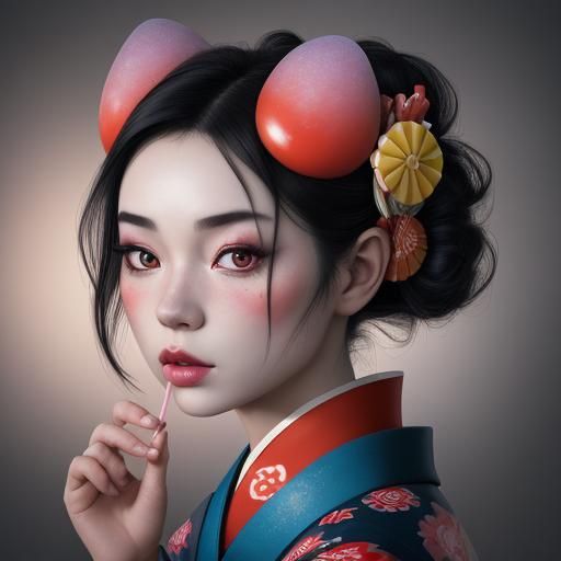 Dark Geisha Portrait in Candy Art Style