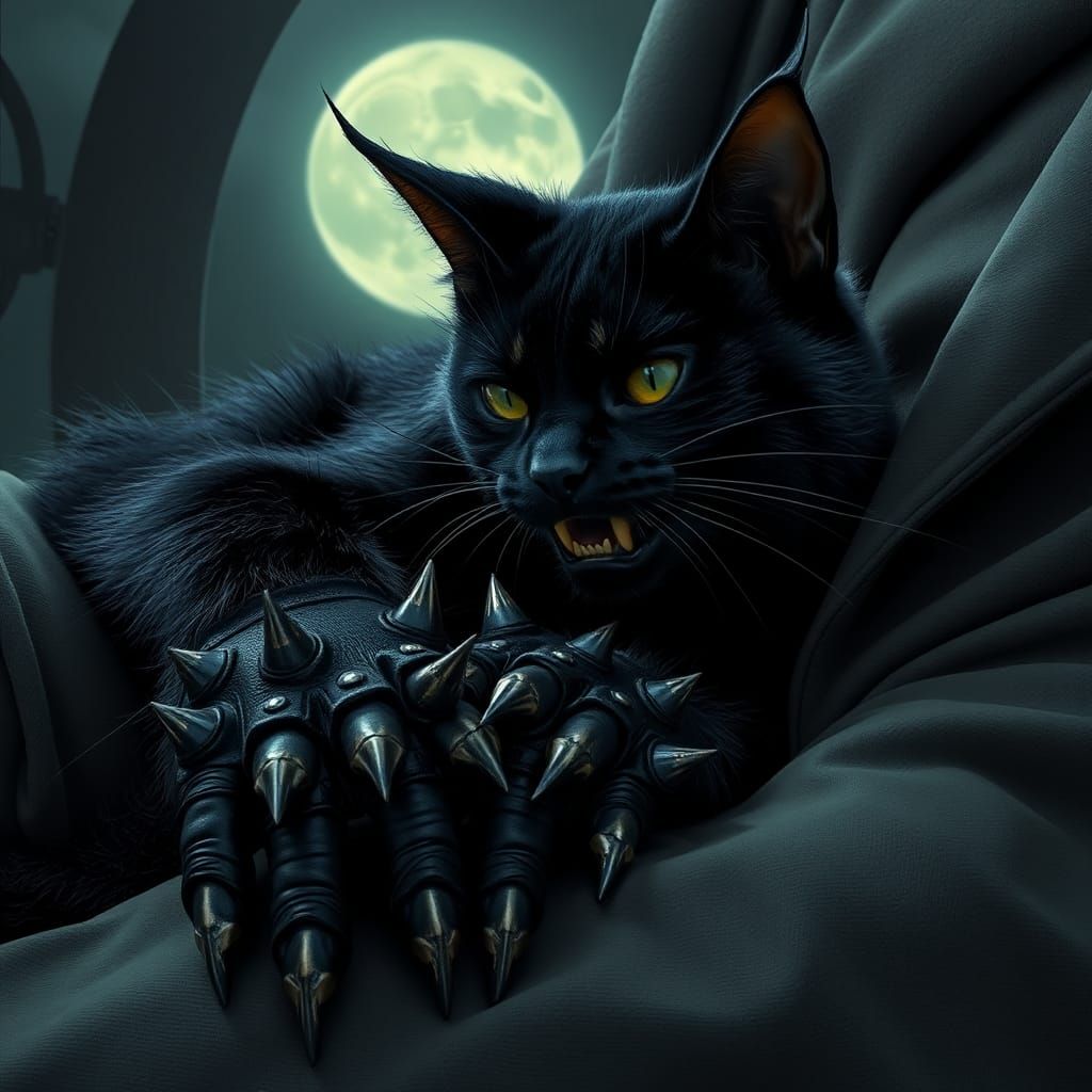 Demonic Black Cat with Murder Mitts in Biomechanical Style