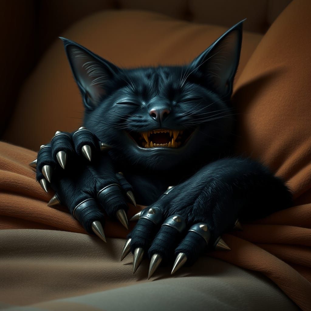 Gothic Black Cat Demon Napping Contentedly