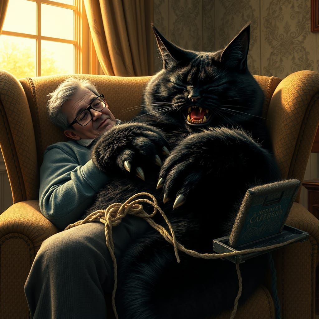 Humorous Cat Demon Kneading Lap, Dreamy Expression