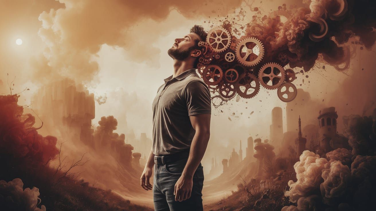 Surreal Mindscape of Turning Gears in Alcohol Ink Style