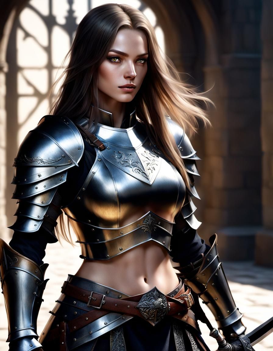 Hyperrealistic Female Knight with Black Sword