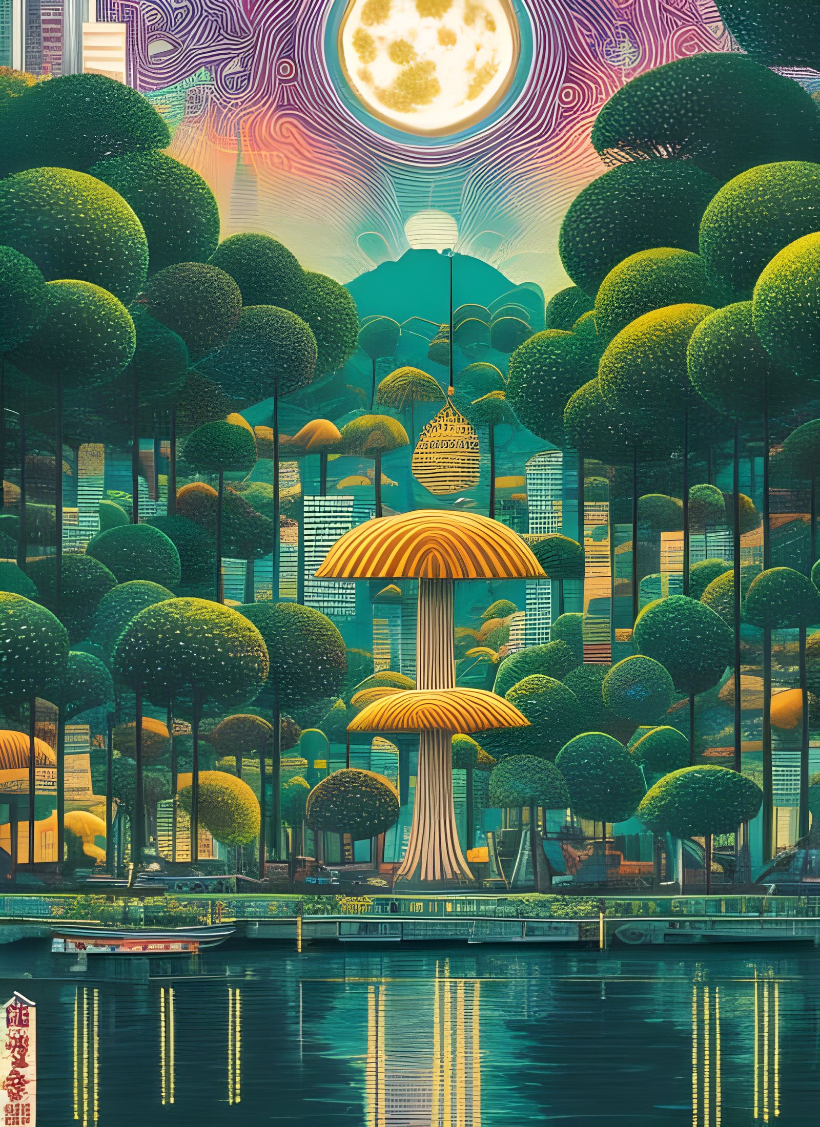 Moon Glow & Mushroom Reflections