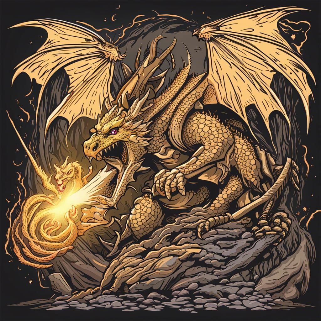 Dragon and Wizard Battle in Vector Style