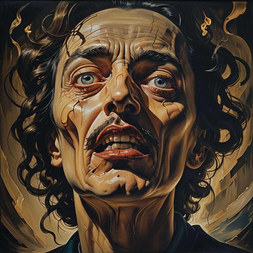 Agonized Face in Shadows: Surrealist Close-Up