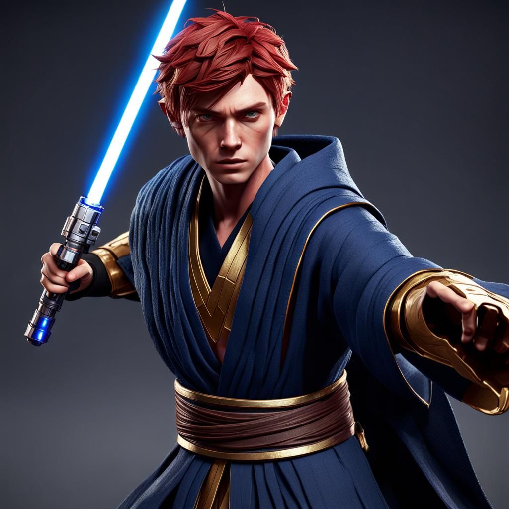 Jedi Padawan with Lightsaber in Detailed 3D Rendering