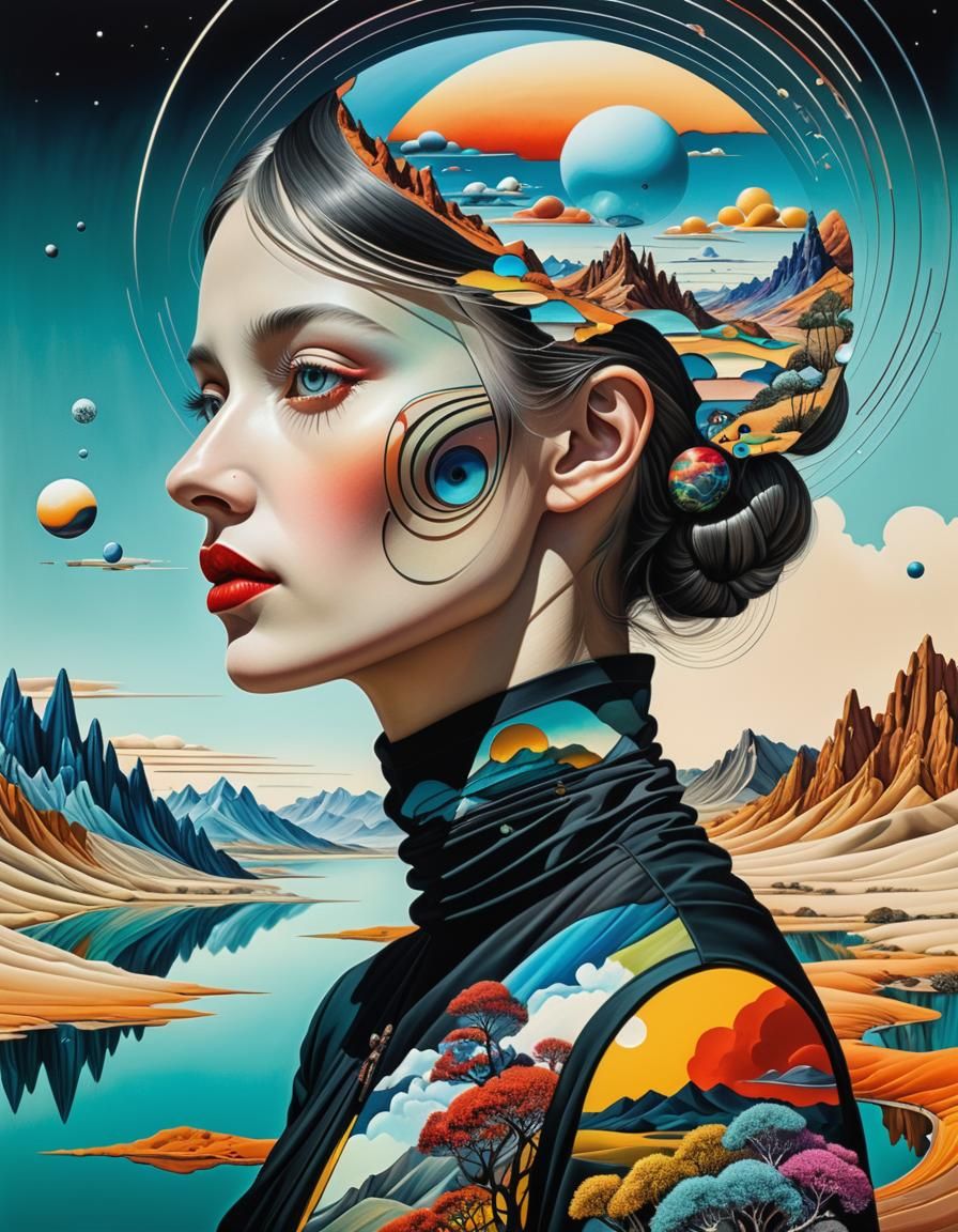 Surreal Portrait in Whimsical Ink Painting Style