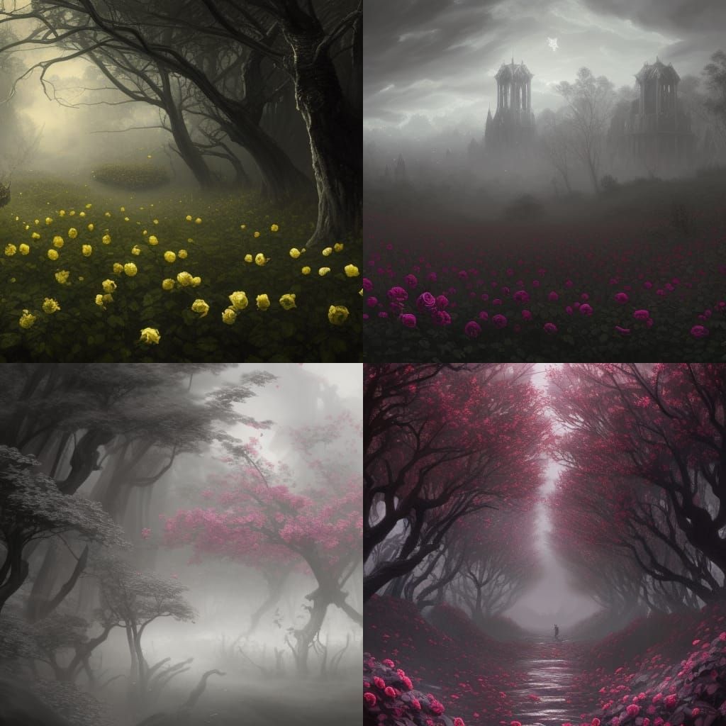 Monochrome Roses Field with Single Red Bud