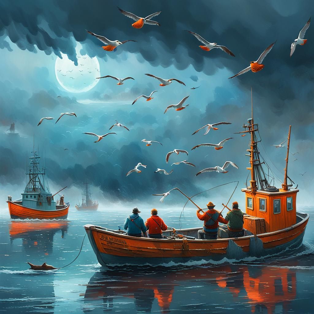 Acadian Fishermen in a Stormy Sea