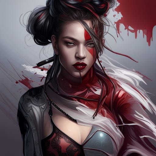 Cyborg Geisha Portrait in Hyperdetailed Digital Art Style