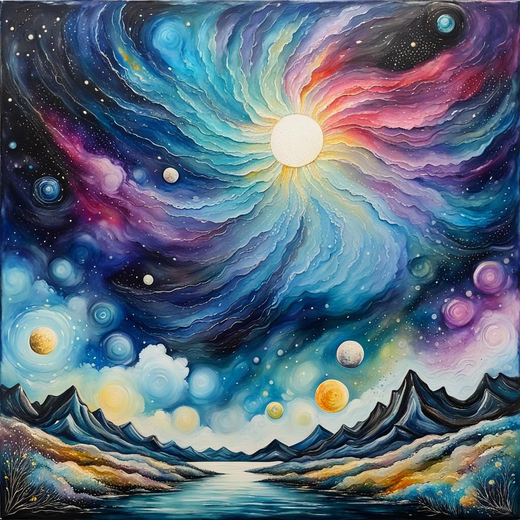 Celestial Alien Sky in Impasto Gouache Oils