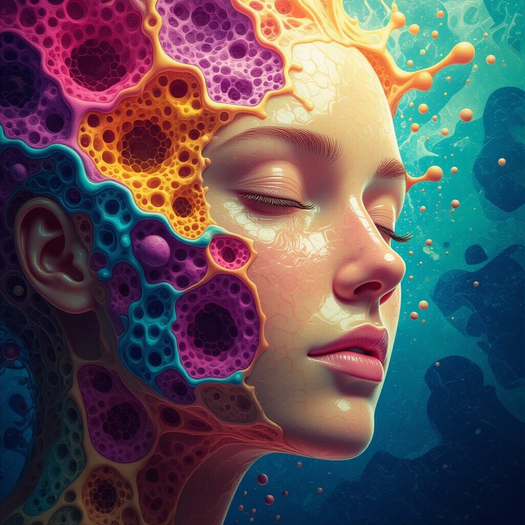 Hyperrealistic Skin Cell Topographical Map in Splash Art