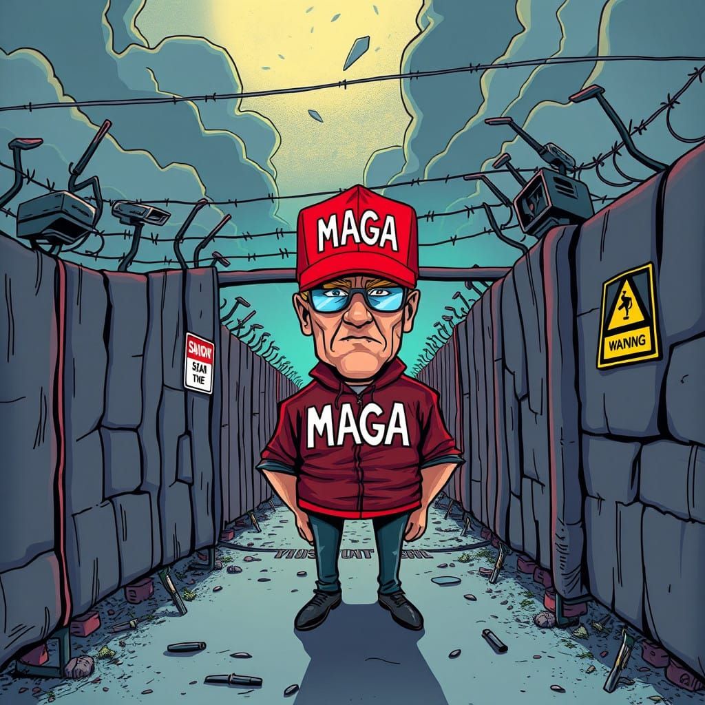 Satirical Portrait of a Divided Nation Behind a Fortified Wa...