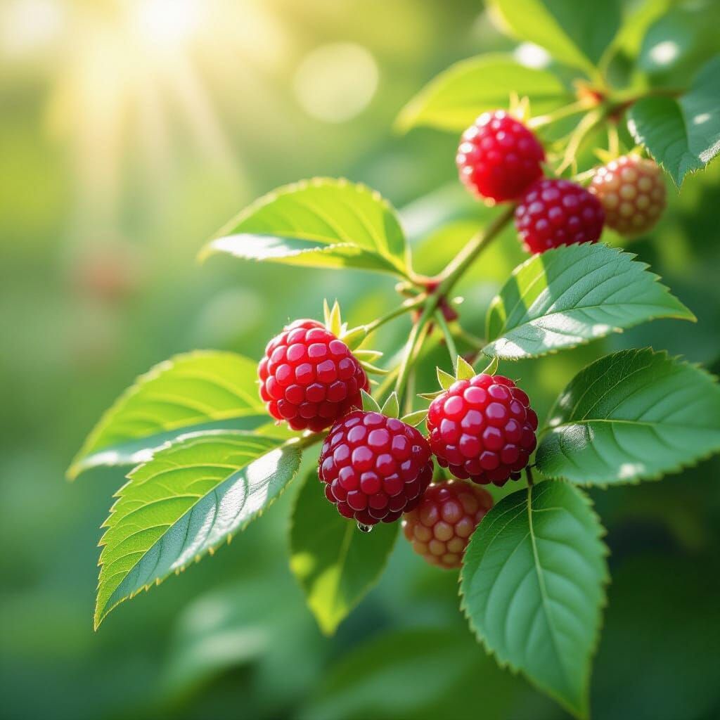 Dew-Kissed Berries in Lush Greenery, Soft Watercolor Style