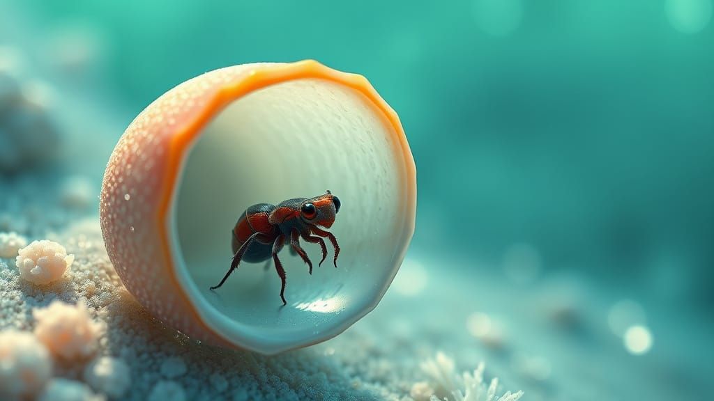 Elegant Hermit Crab Emerges from Spiraling Shell, Pearl in H...