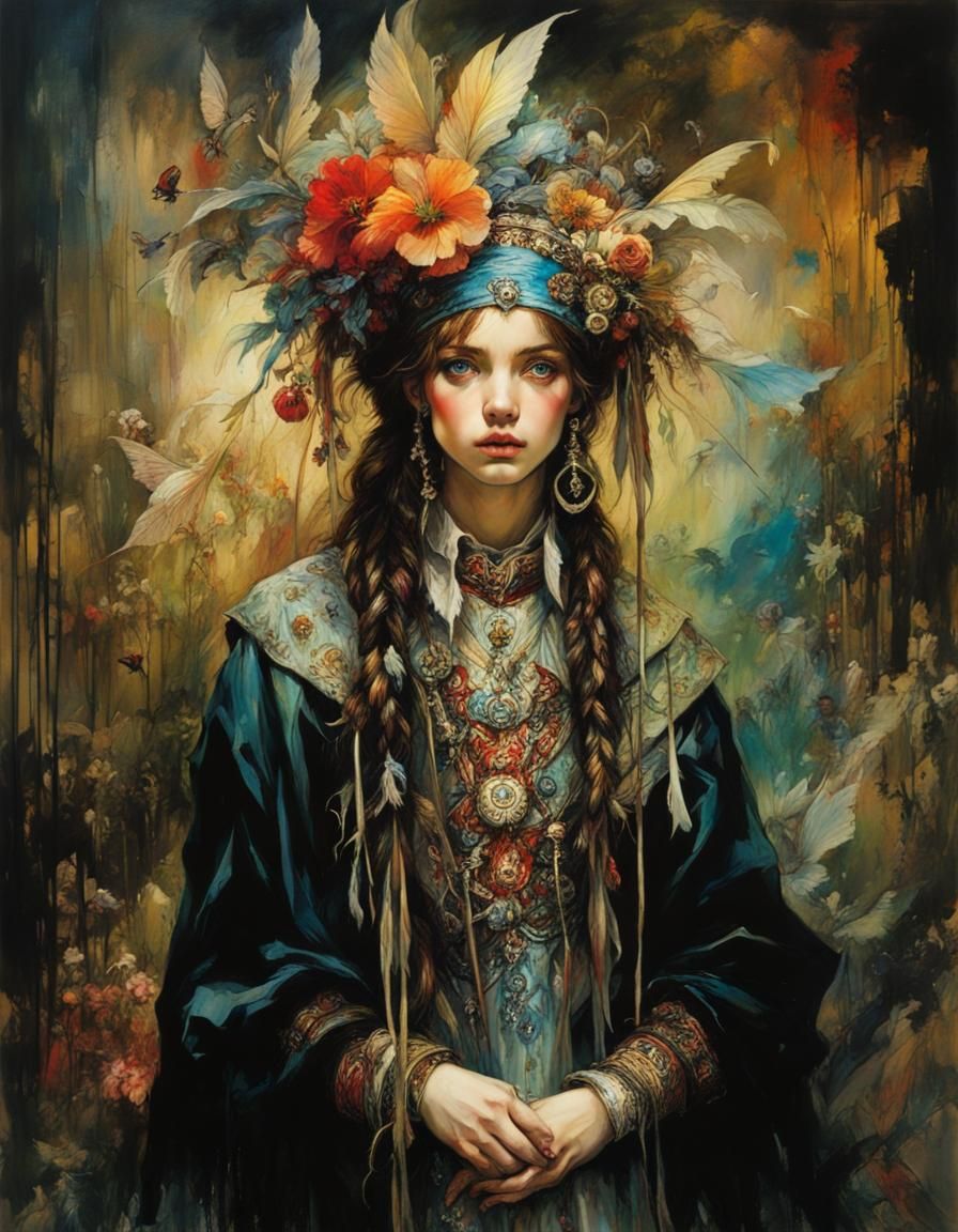 Detailed Colorful Portrait in Fantasy Illustration Style