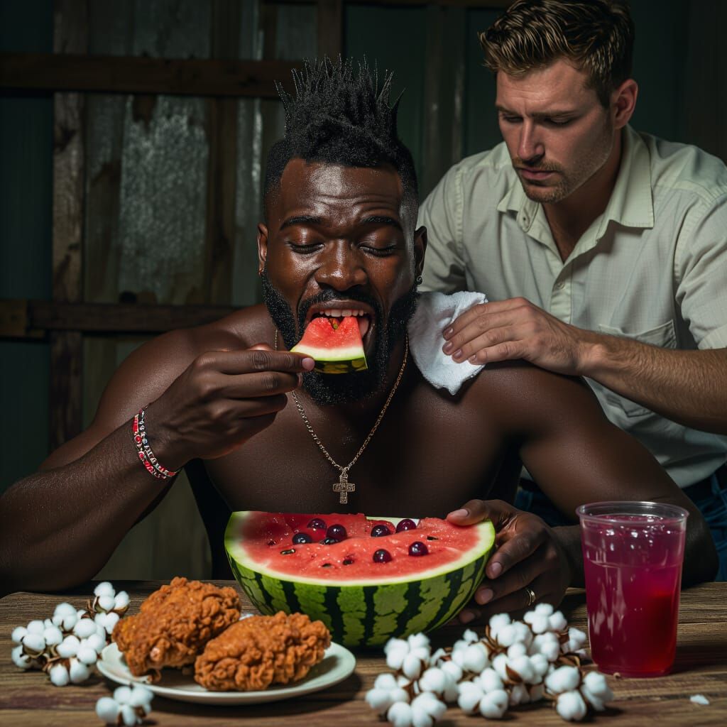 Man with Mohawk Eating and Picking Cotton
