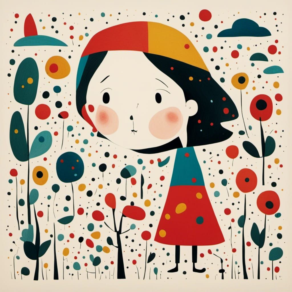 Minimalist Portrait of Girl, Miró-Inspired