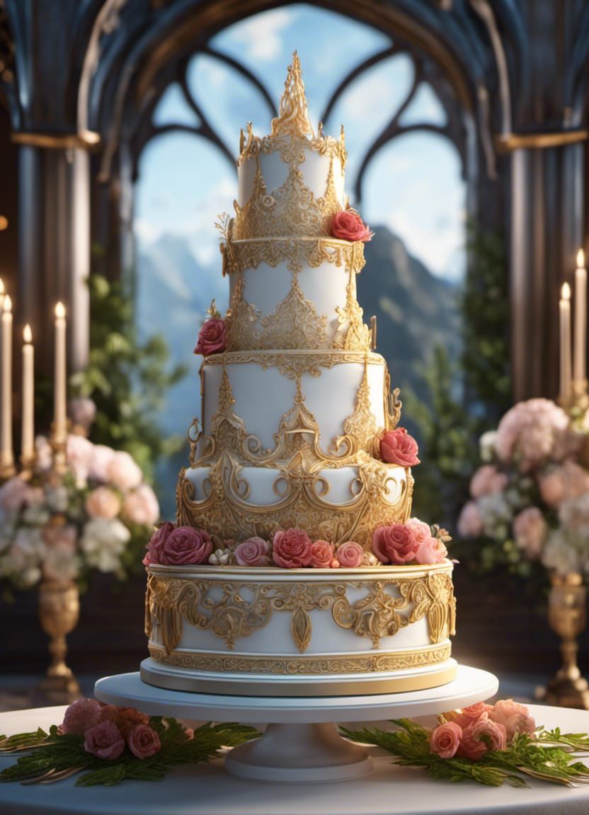 Hyperdetailed Fantasy Wedding Cake in 8K Resolution