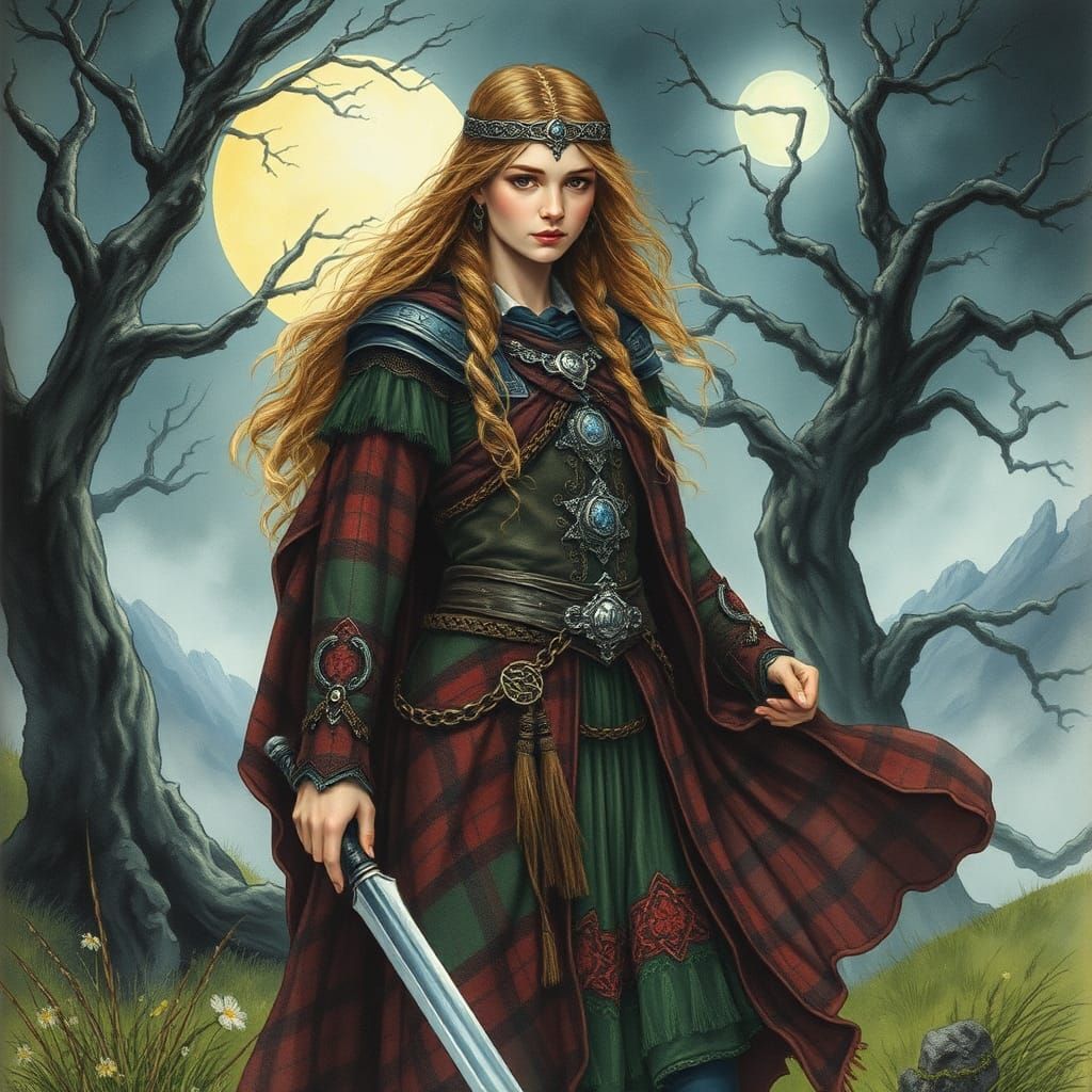 Celtic Warrior Queen in Mystical Landscape