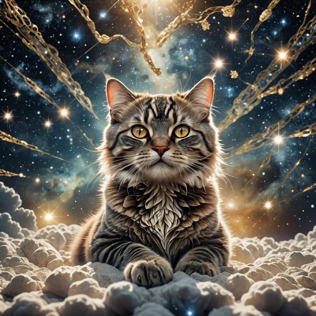 Cat Constellation Shimmers in Space: Magical Fantasy Art