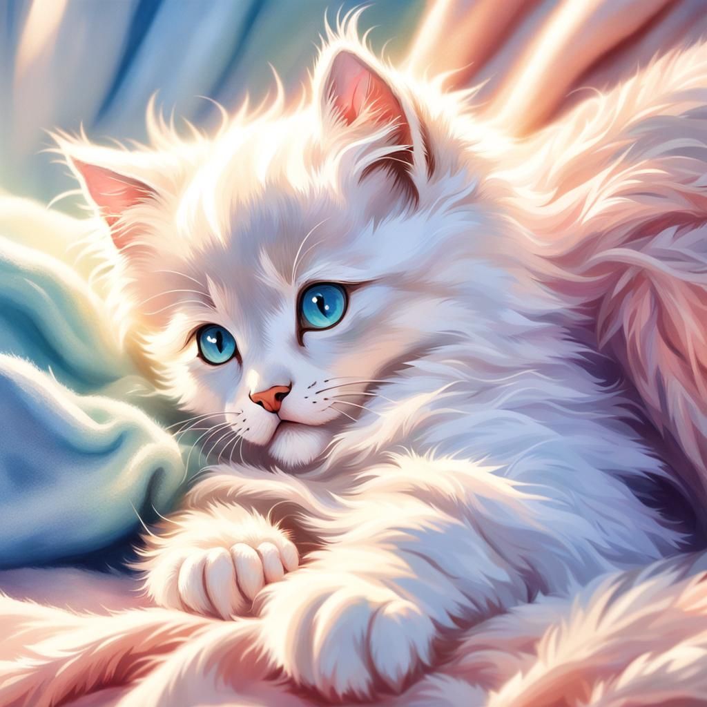 Adorable Kitten in Pastel Colors, Portrait Style