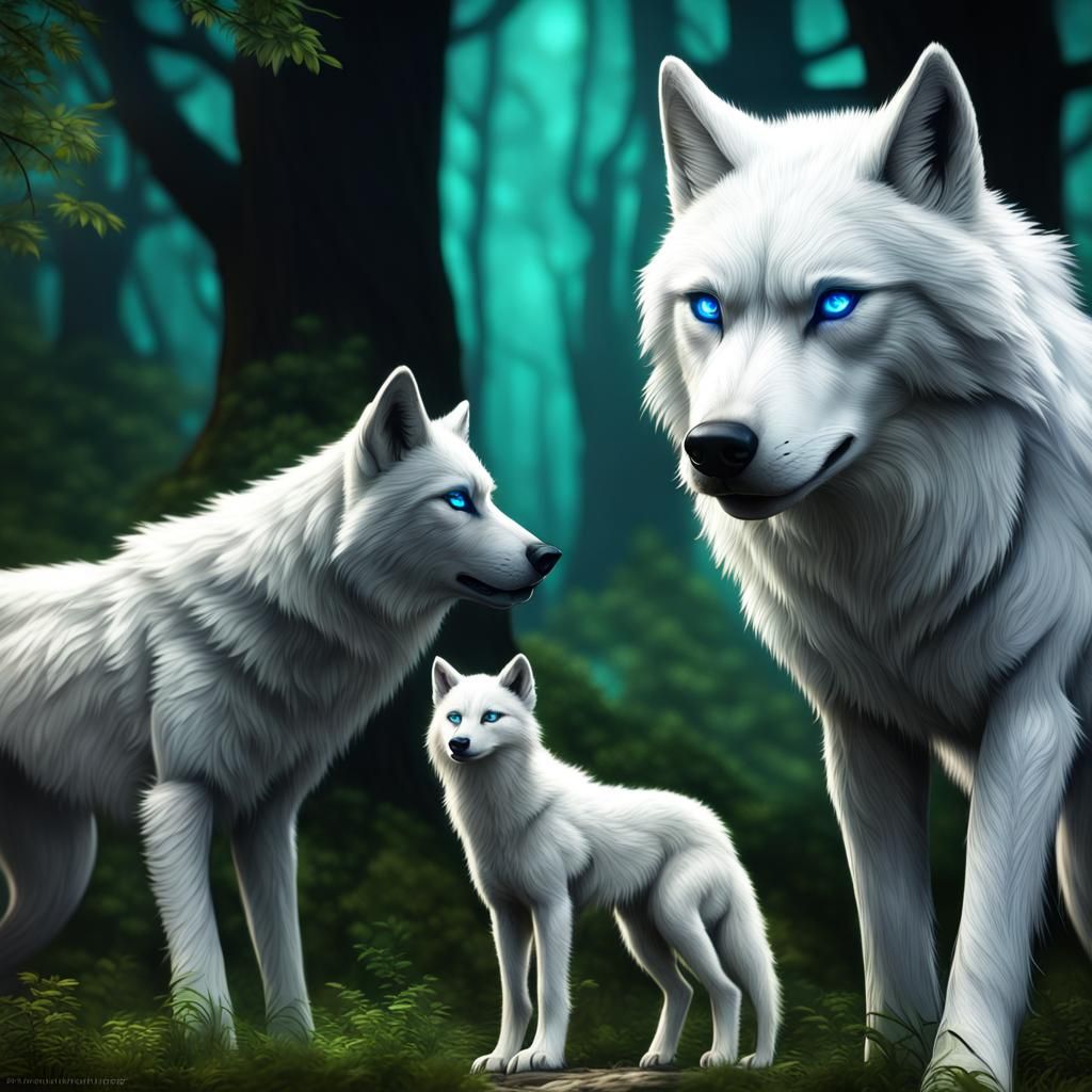 Hyperrealistic Wolves Watching Cubs Playfight