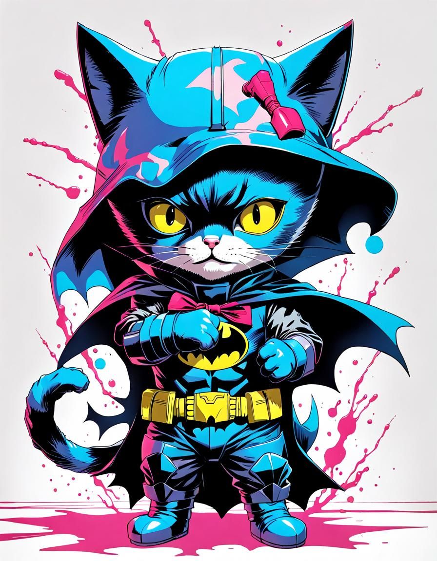 Cute Batman Cat: Vaporwave Manga Concept Art
