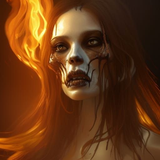 Eerie Fire Skeleton Portrait in Hyperdetailed Style