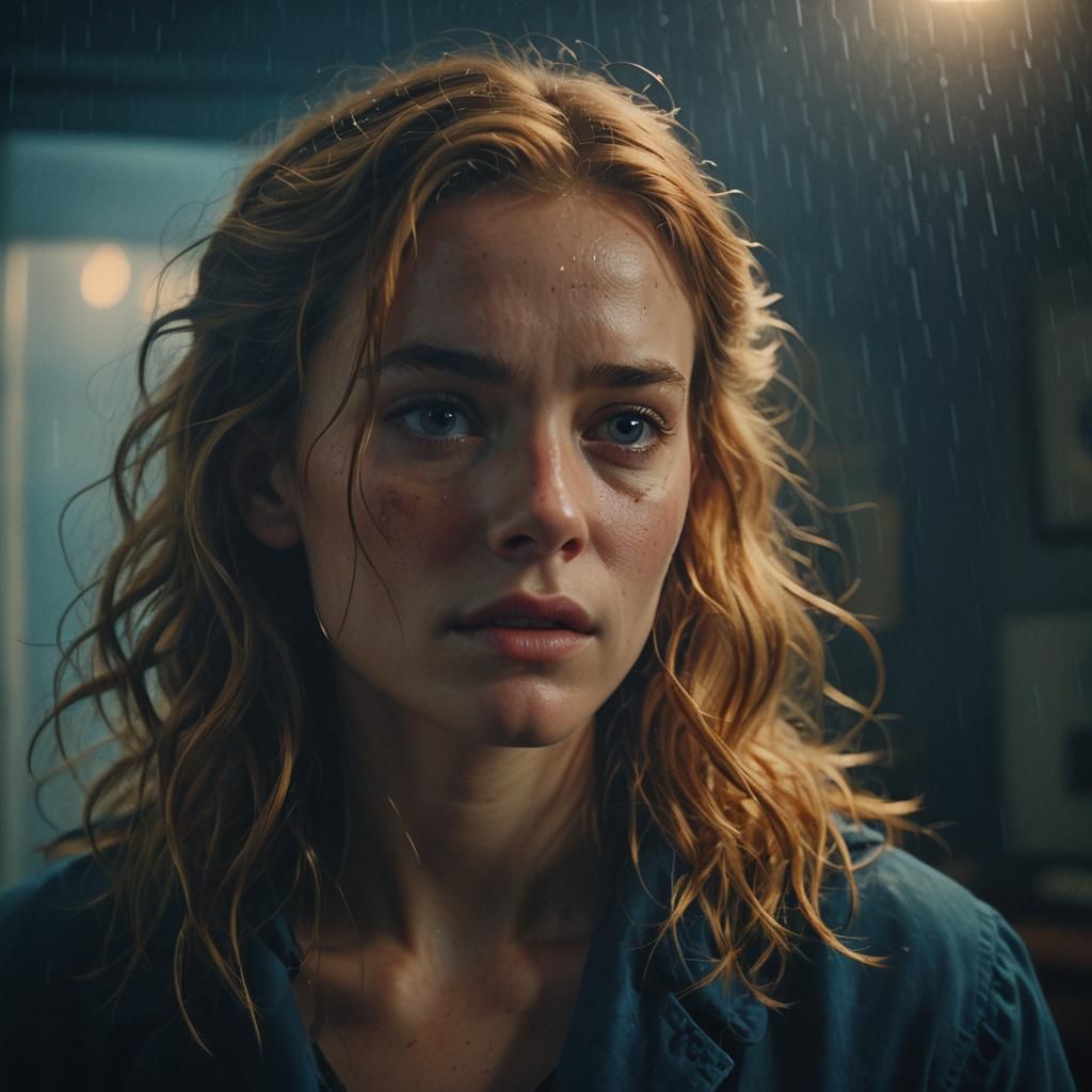 Cinematic Image of Emma in Stormy Room