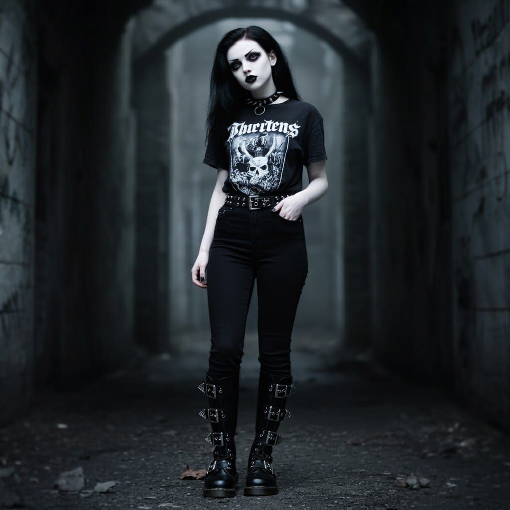 Goth Girl in Urban Setting, Dark Art Style