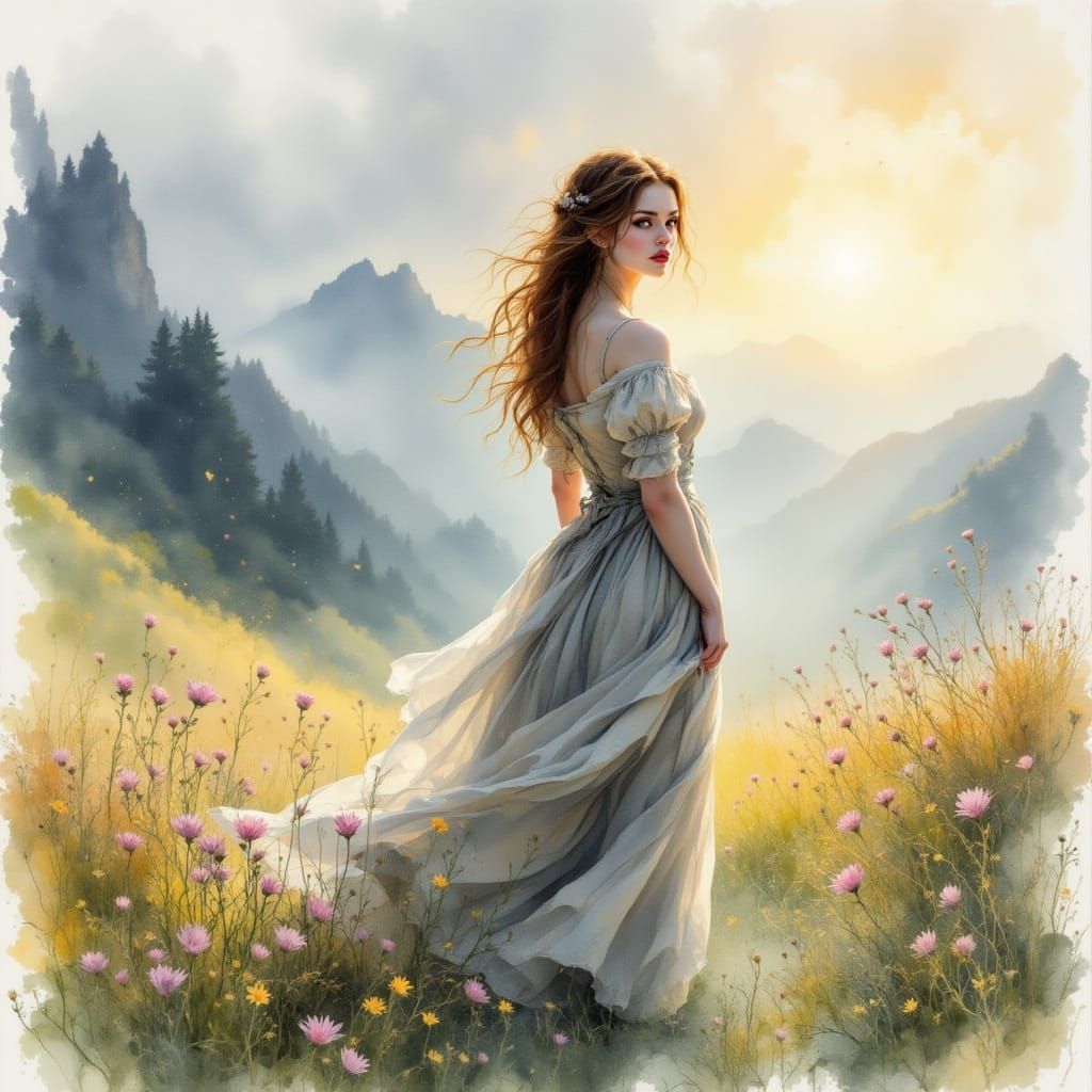 Brown Haired Woman in 18th Century Scottish Highland Attire