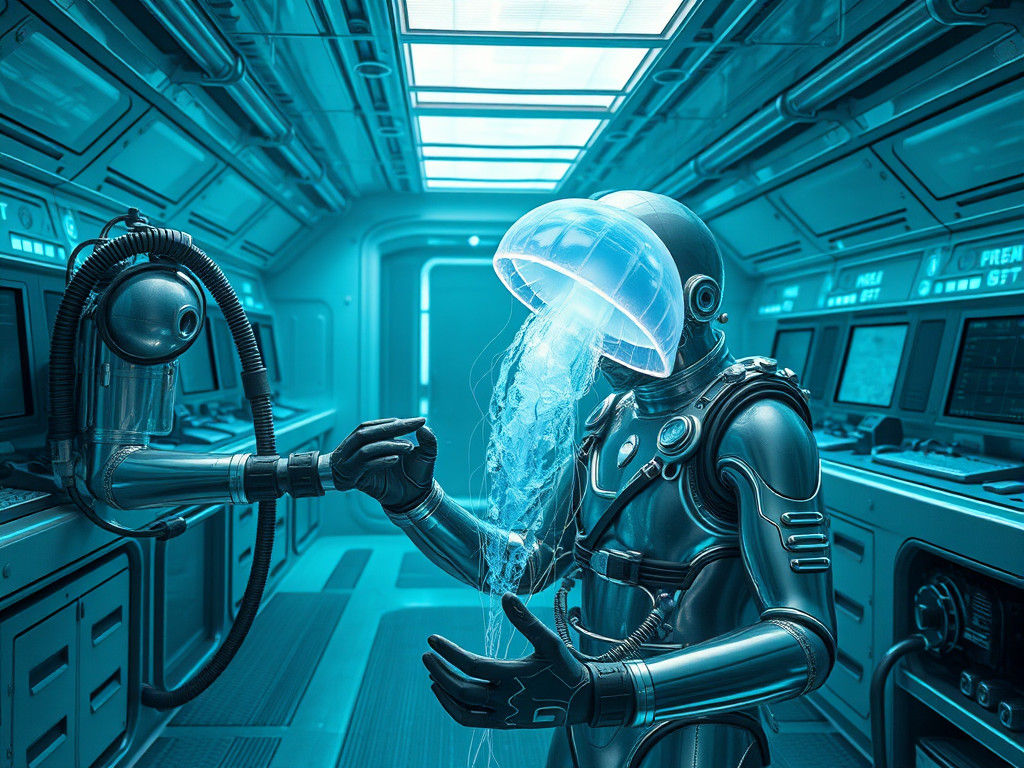 Underwater Research Facility with Glowing Jellyfish