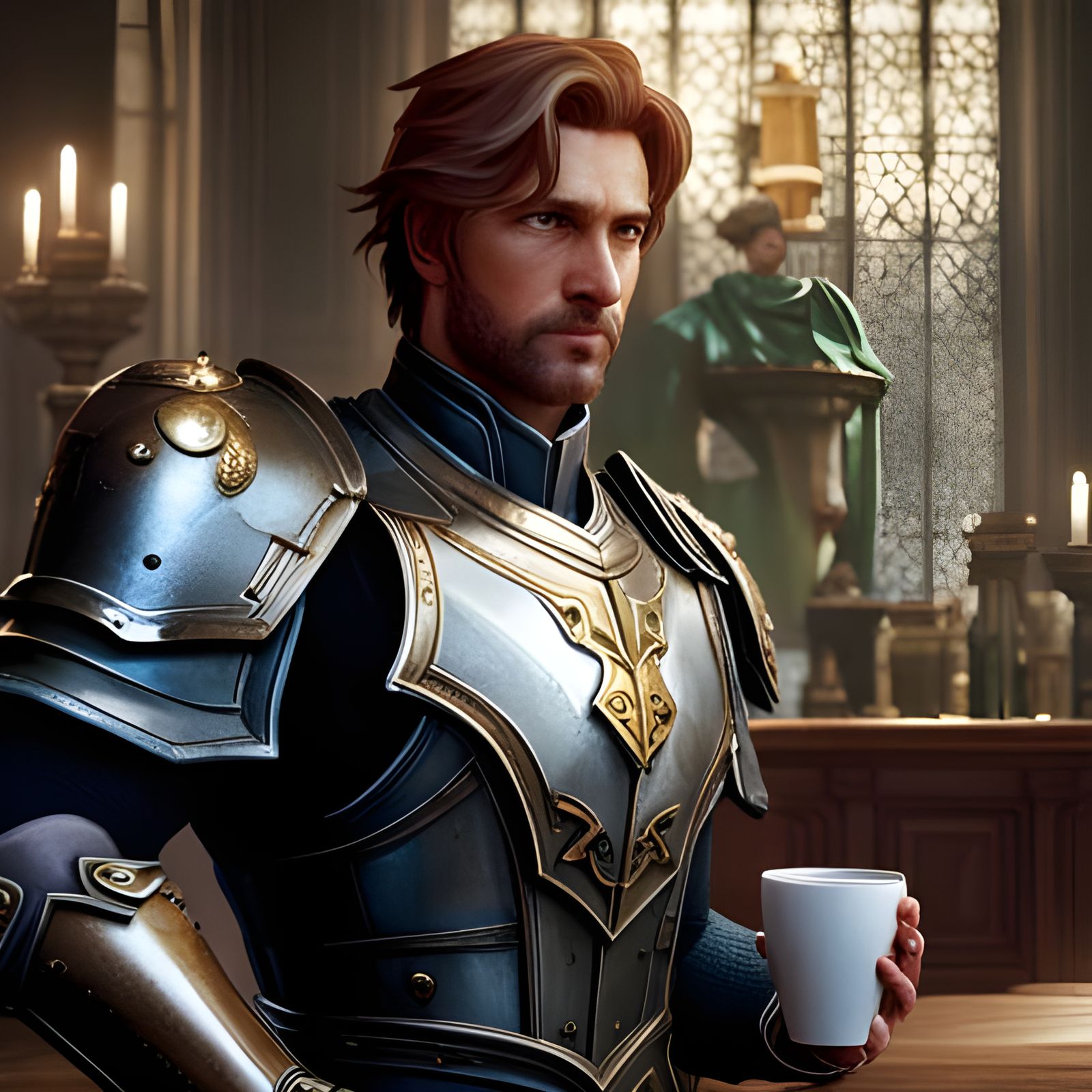 Armored Knight Coffee Break: Rococo Hyperdetailed Art