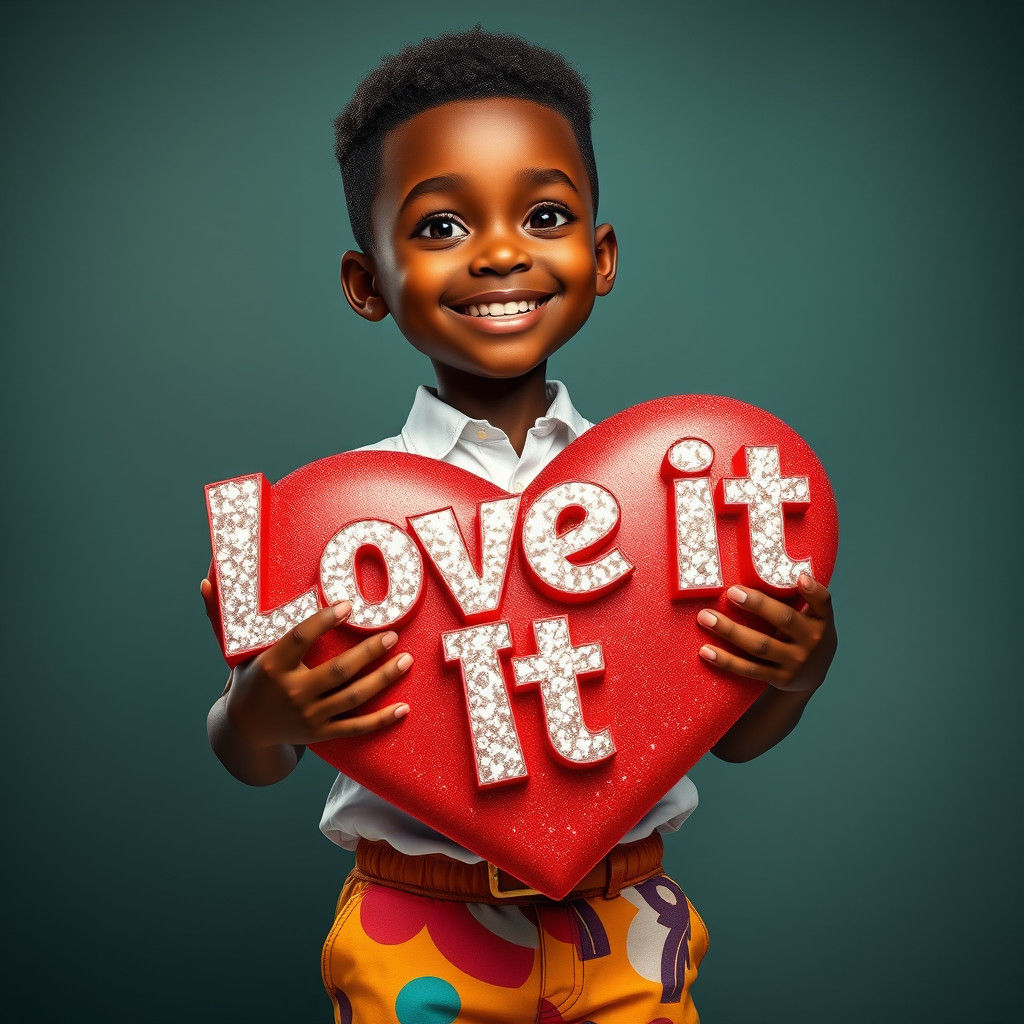 Boy Holding Heart with "Love It" in Pixar Style