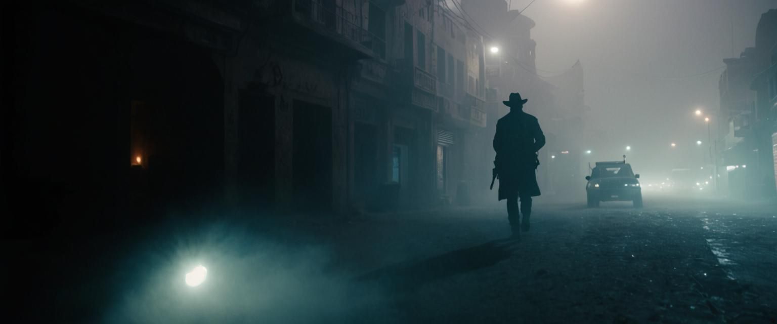 Cowboy in Iraqi City at Night with HDR Lighting