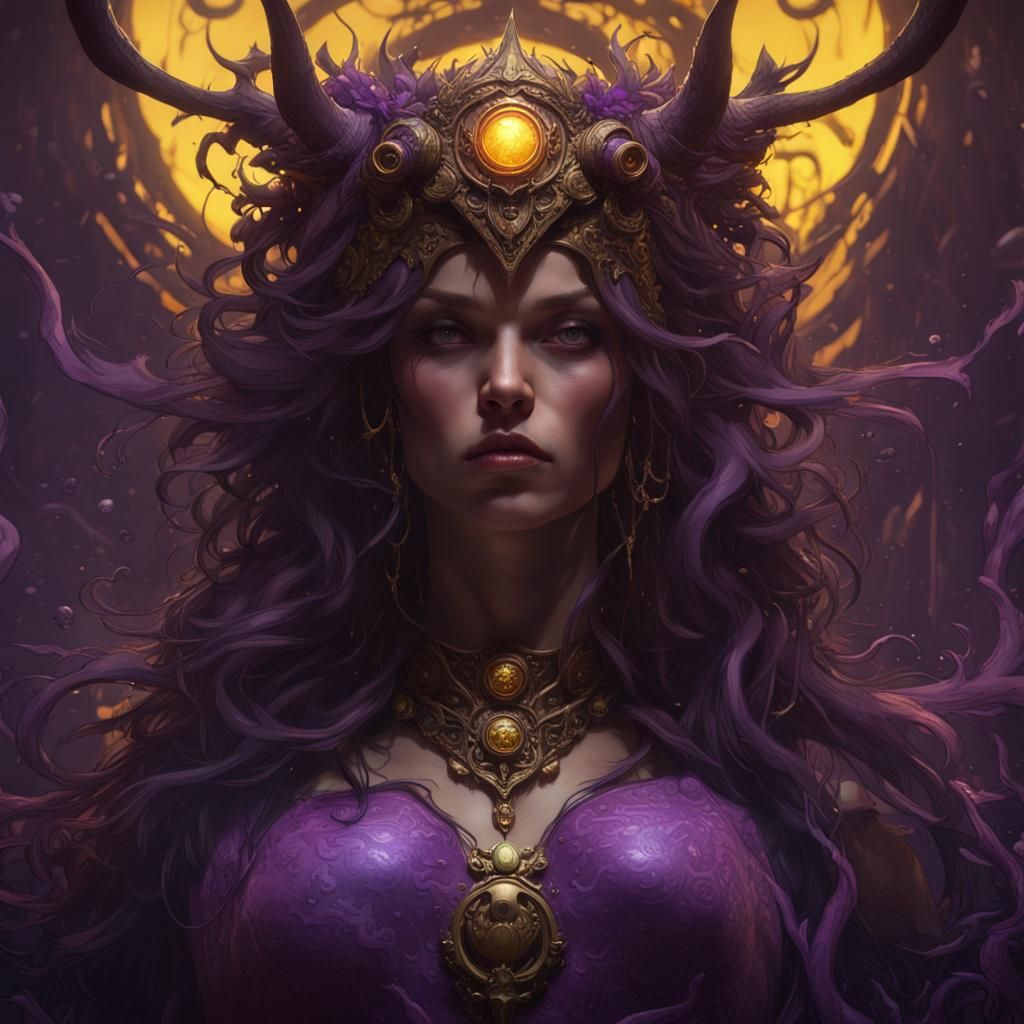 Dark Fantasy Masterpiece in Purple and Yellow