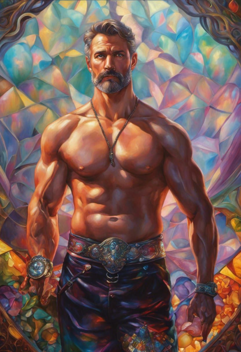 Hot Daddy Portrait with Stained Glass Background