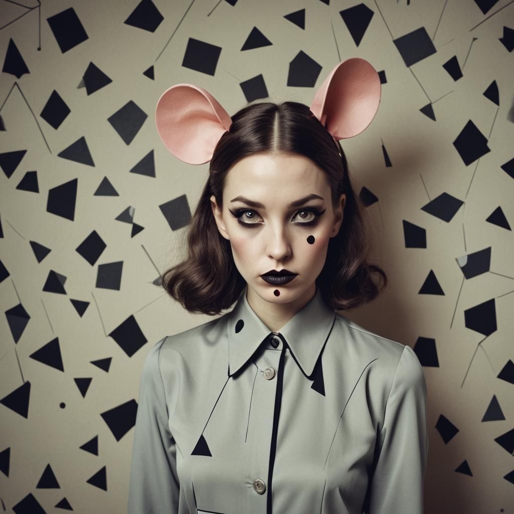 Mouse-Faced Model in Retro Editorial Fashion