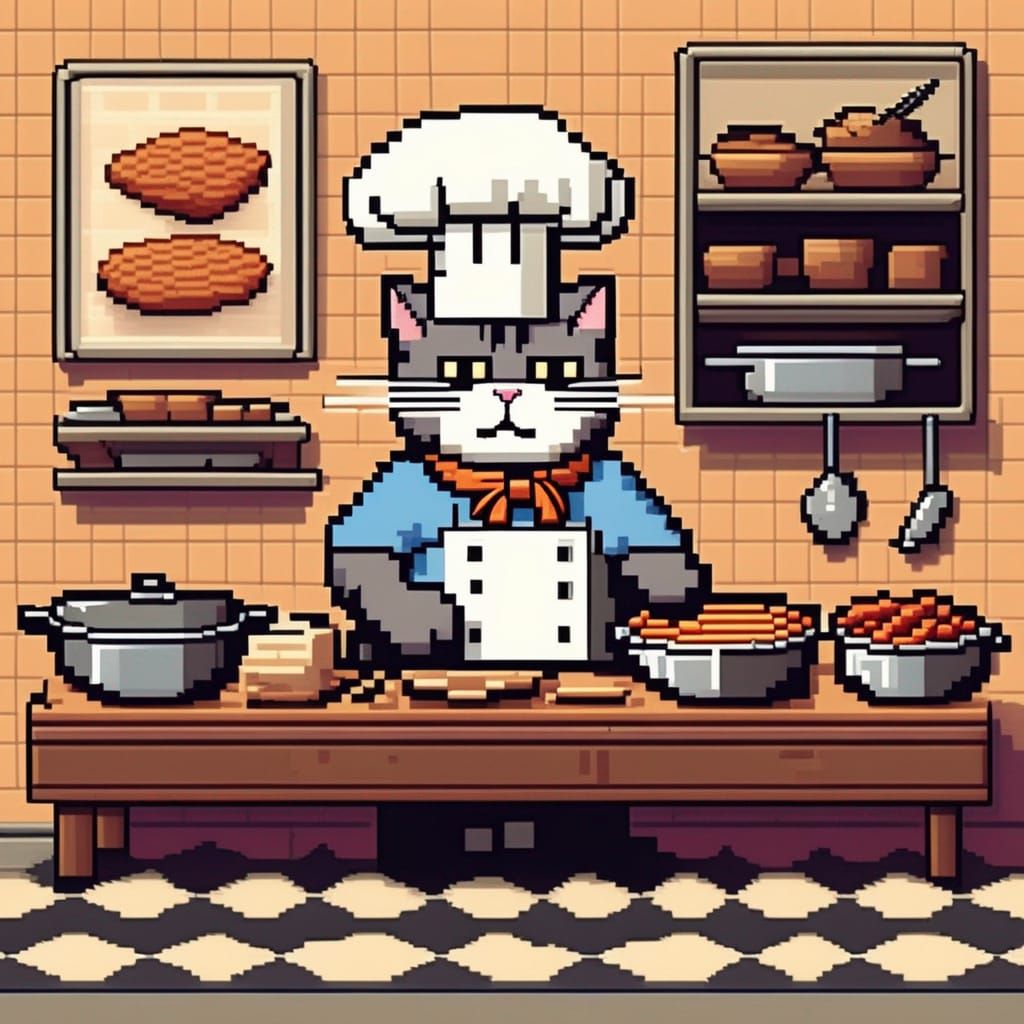 Chef Cat Cooking: Retro Pixel Art