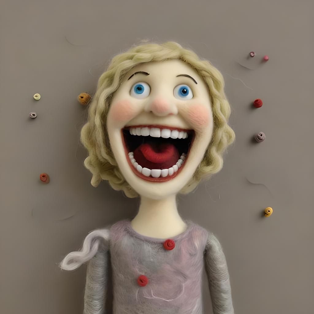 Needle-Felted Woman with Happy Worms Grin