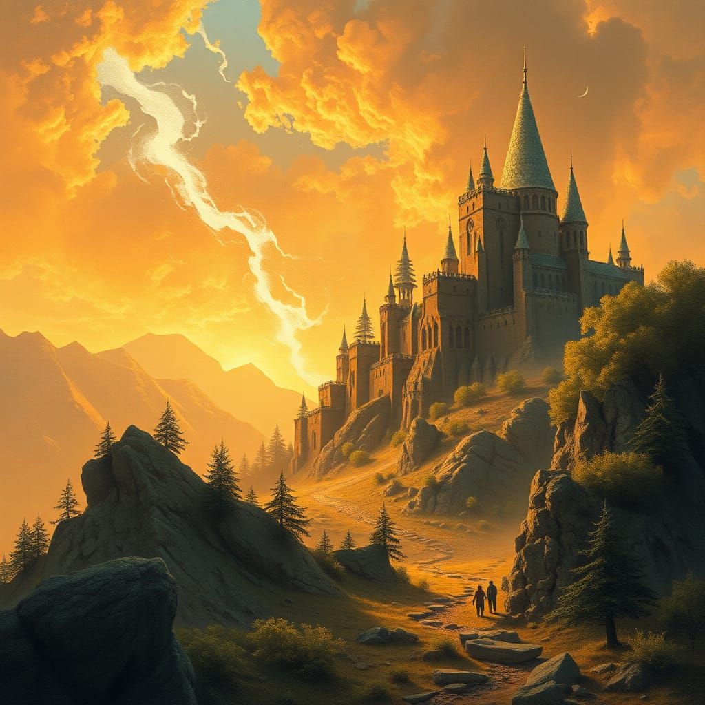 Emerald Dragon in Lush Valley, Fantasy Illustration