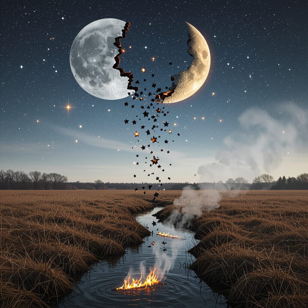 Apocalyptic Sky: Stars Turn to Ash, Moon Shatters