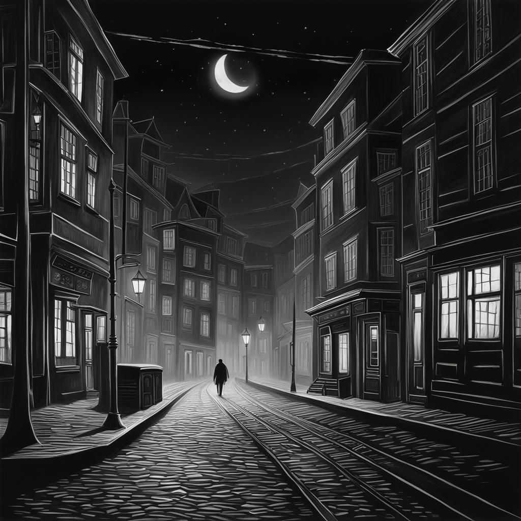 Solitary Wanderer: Night Scene in Digital Matte Painting